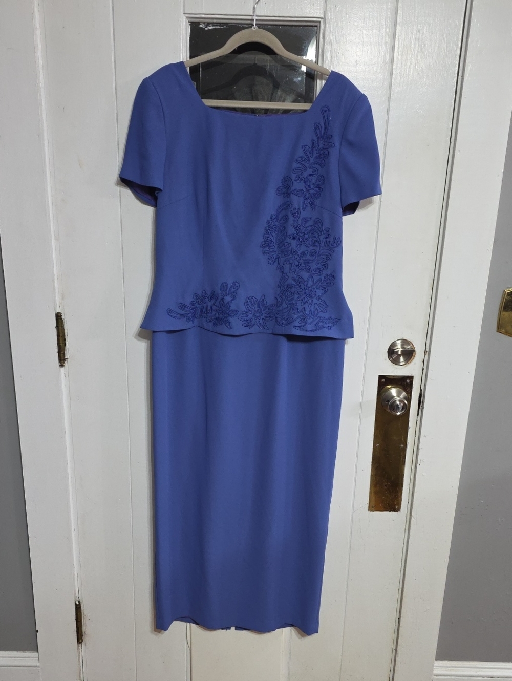 Maggy London Formal Dress Blue Beaded Floral Design Mother Of Bride/Groom Sz 16